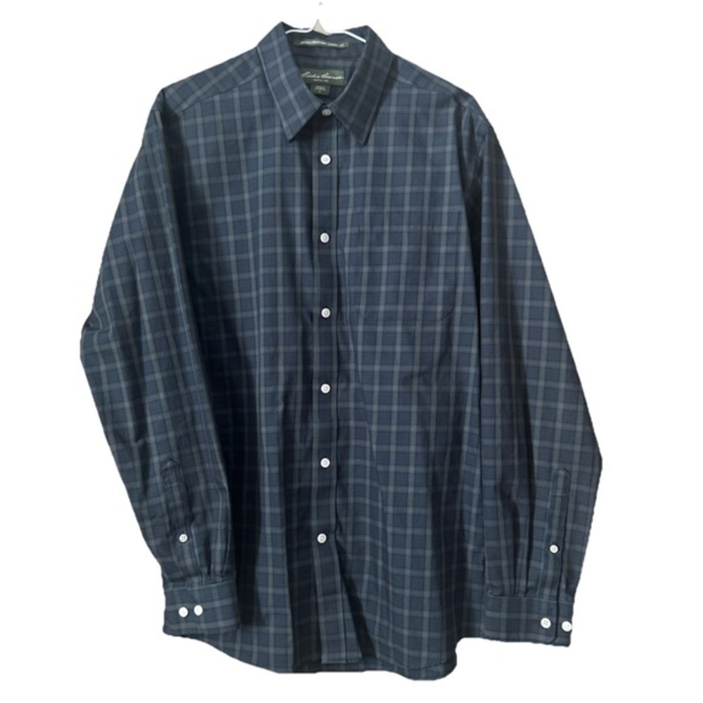 Eddie Bauer Mens Medium Green Plaid Wrinkle Resistant Relaxed Button Down Size M